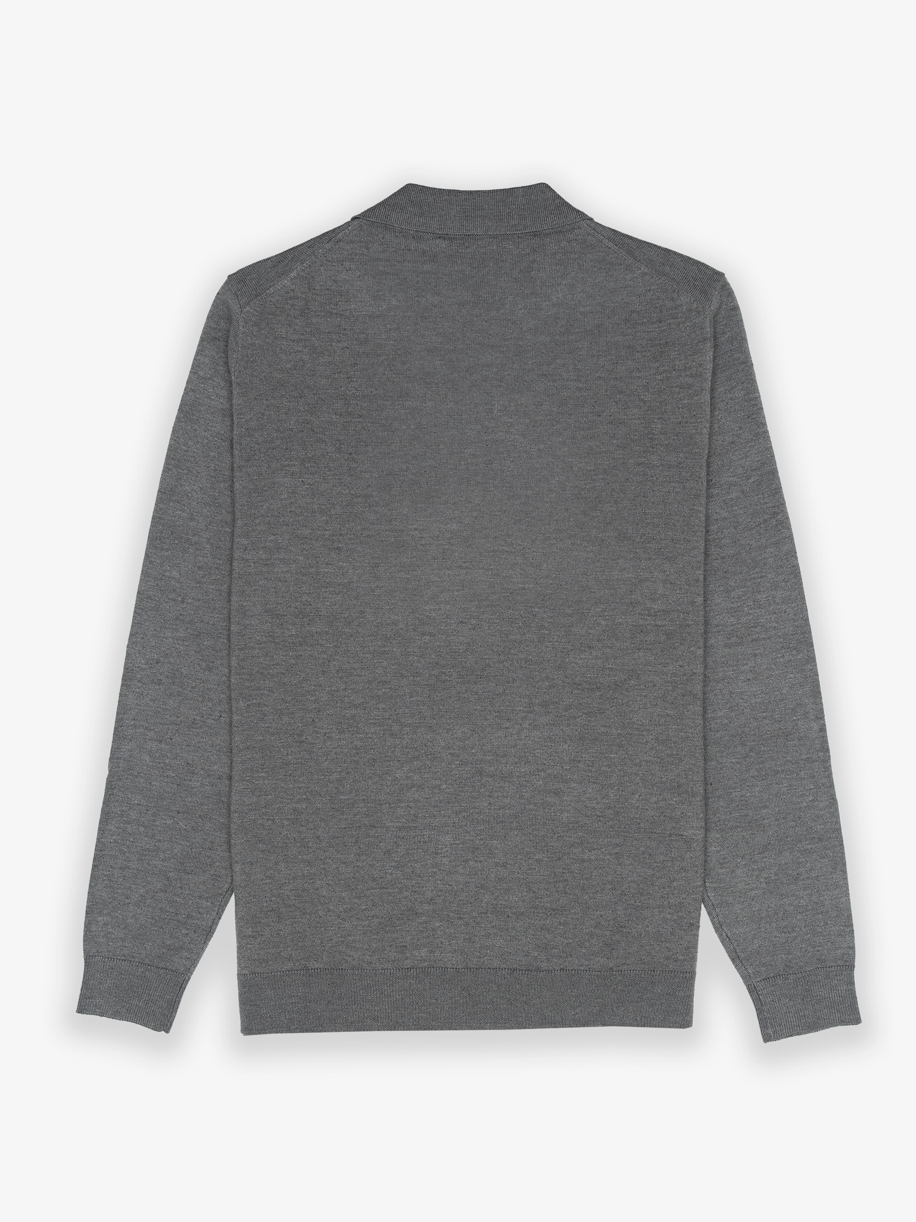 Classic Long-Sleeve Dark Gray Knit Polo Shirt