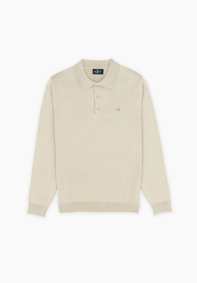 Polo Manga Larga Tricot Crudo