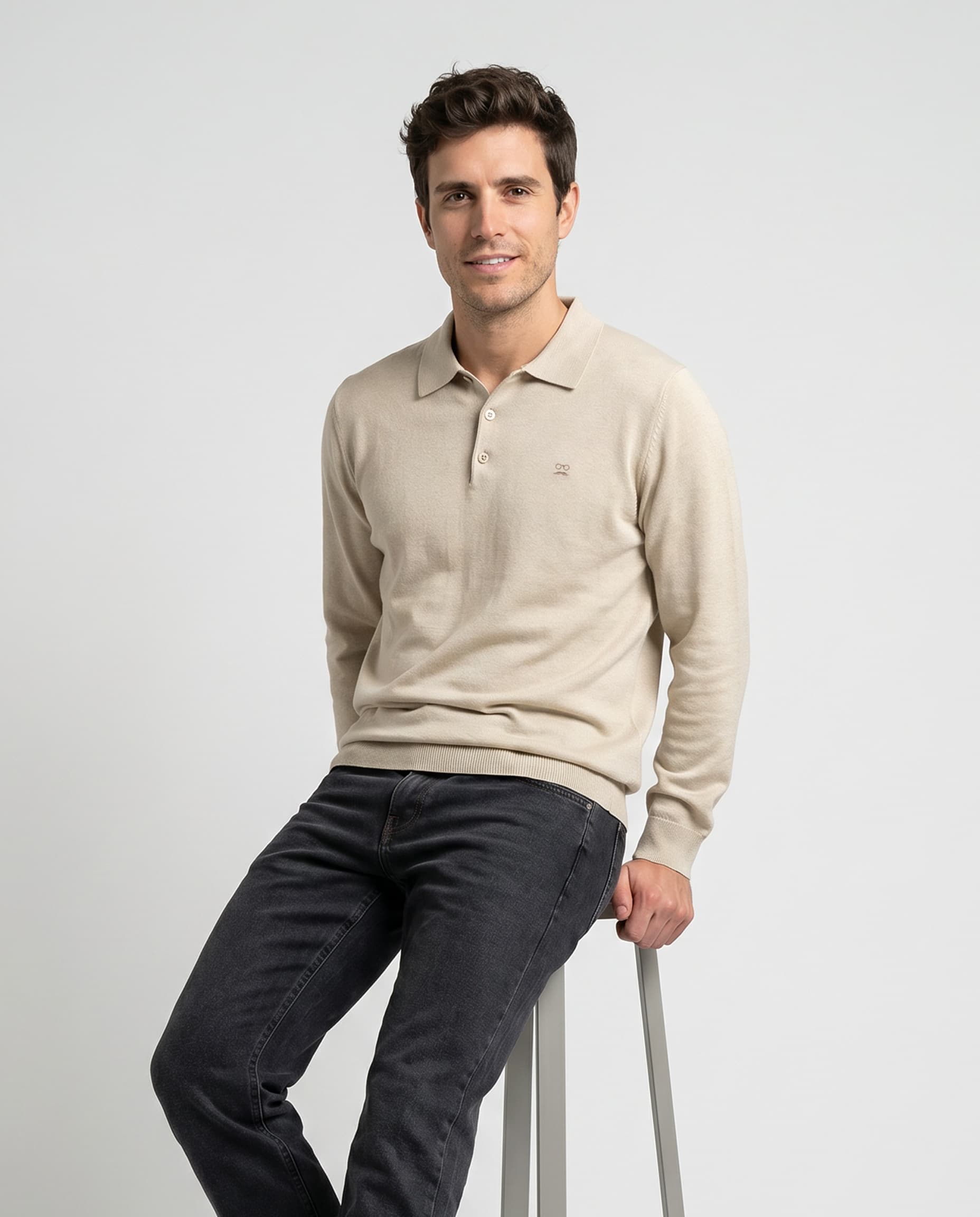 Polo Clásico Manga Larga Tricot Crudo