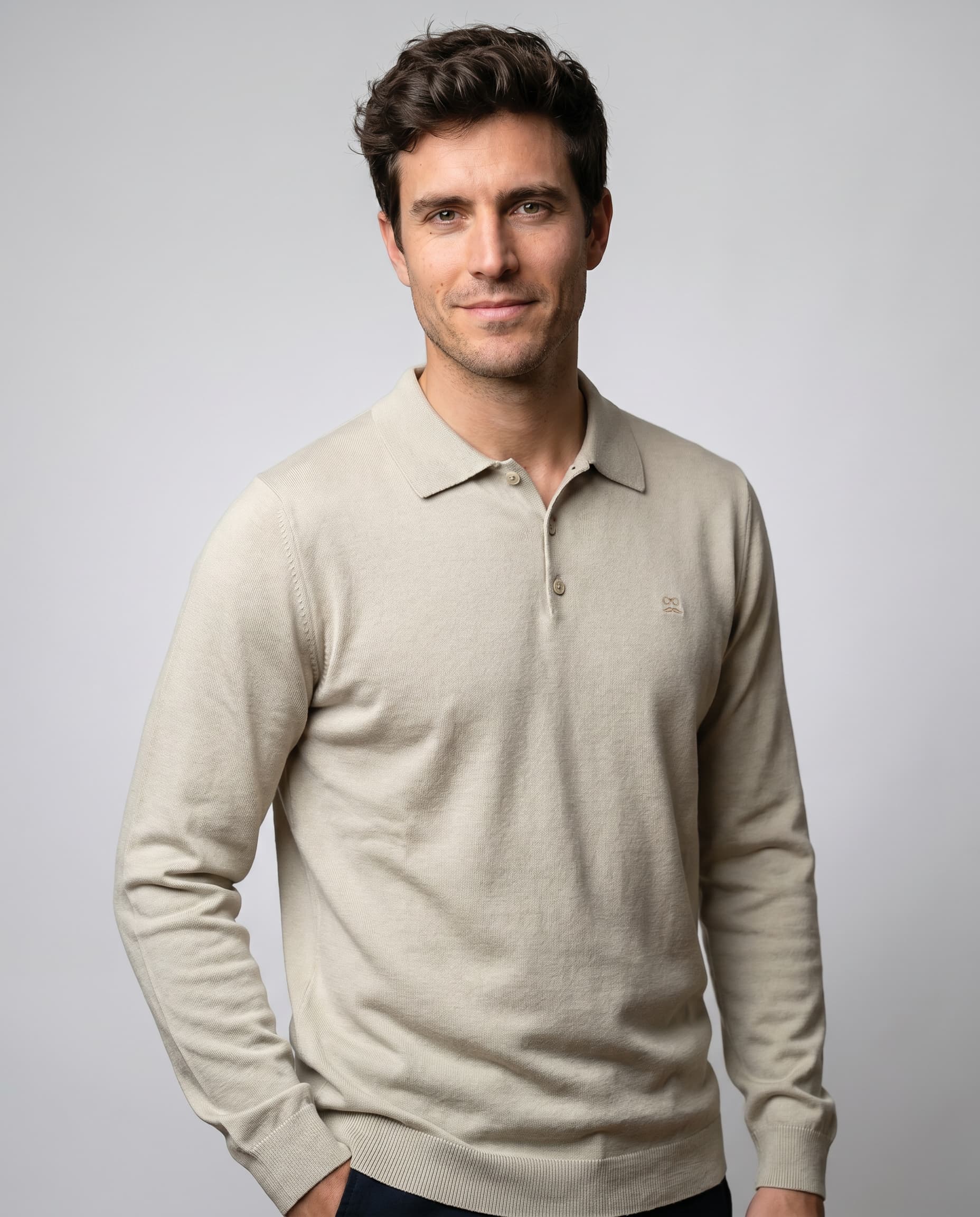 Polo Clásico Manga Larga Tricot Crudo