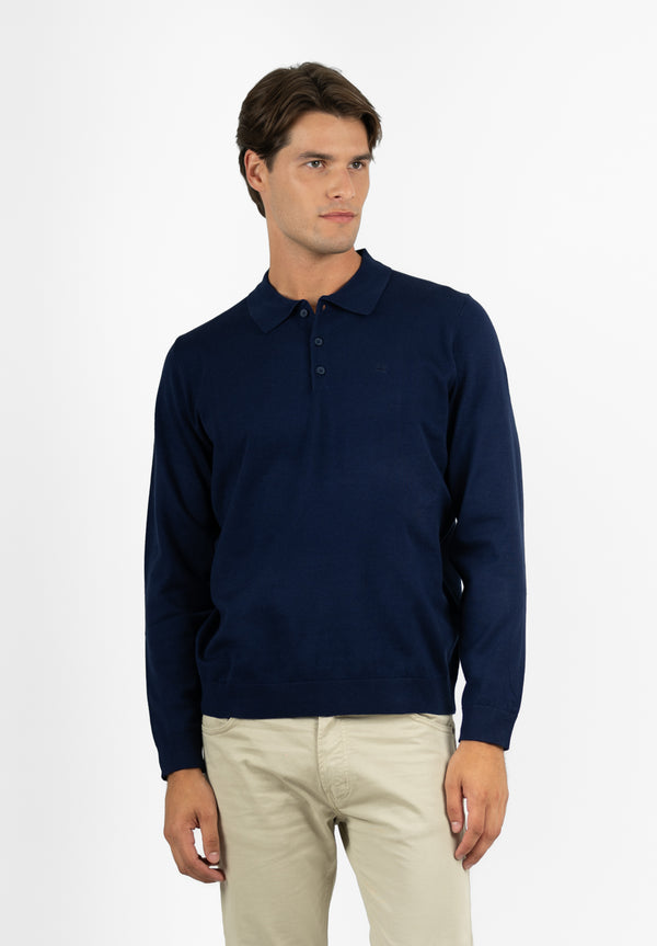 Polo Manga Larga Tricot Marino
