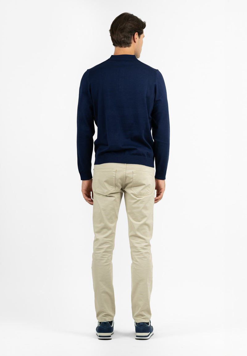 Polo Manga Larga Tricot Marino