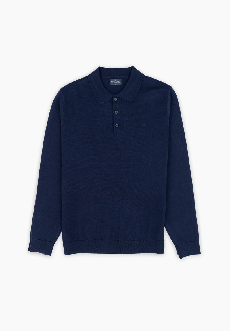Polo Manga Larga Tricot Marino