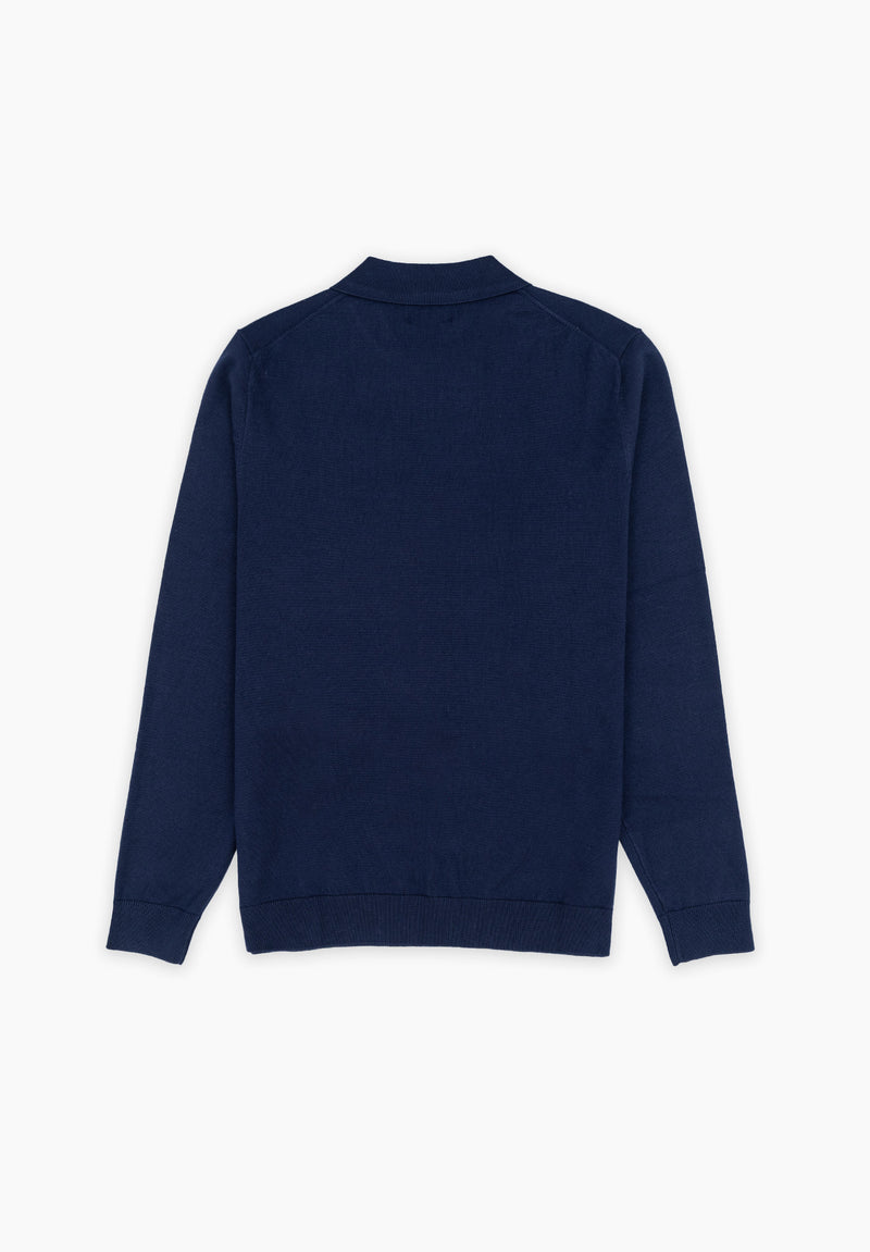 Polo Manga Larga Tricot Marino