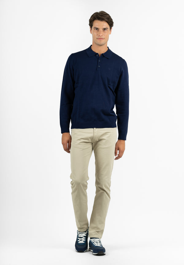 Polo Manga Larga Tricot Marino