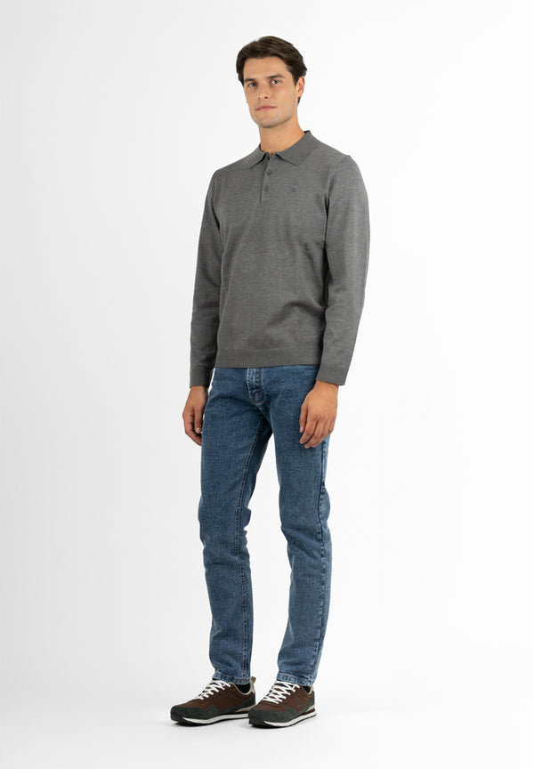 Polo Clásico Manga Larga Tricot Gris Oscuro