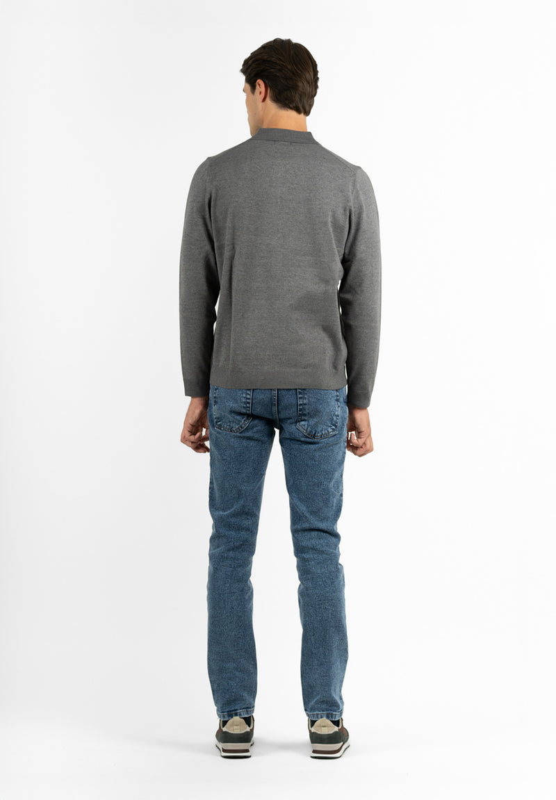 Polo Manga Larga Tricot Gris Oscuro