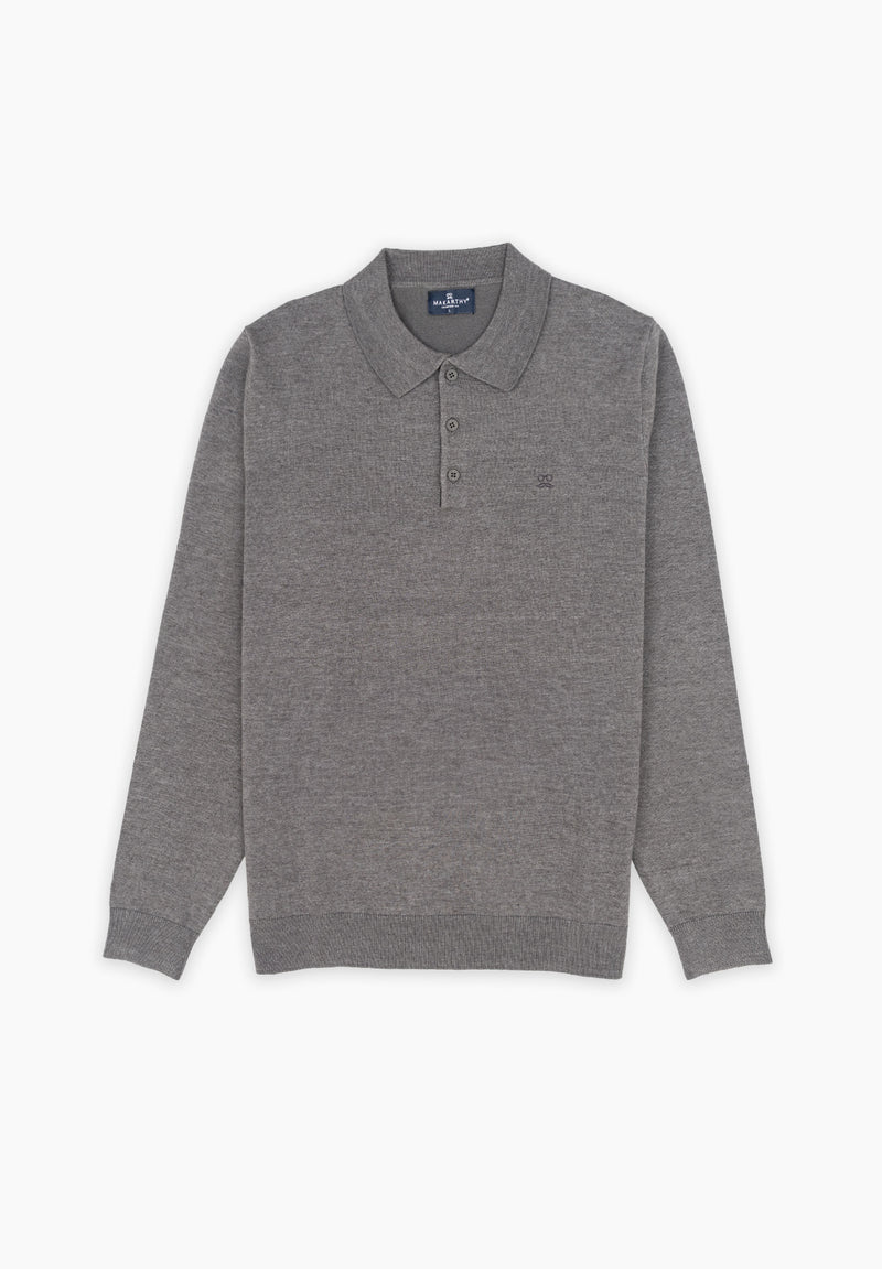 Polo Manga Larga Tricot Gris Oscuro
