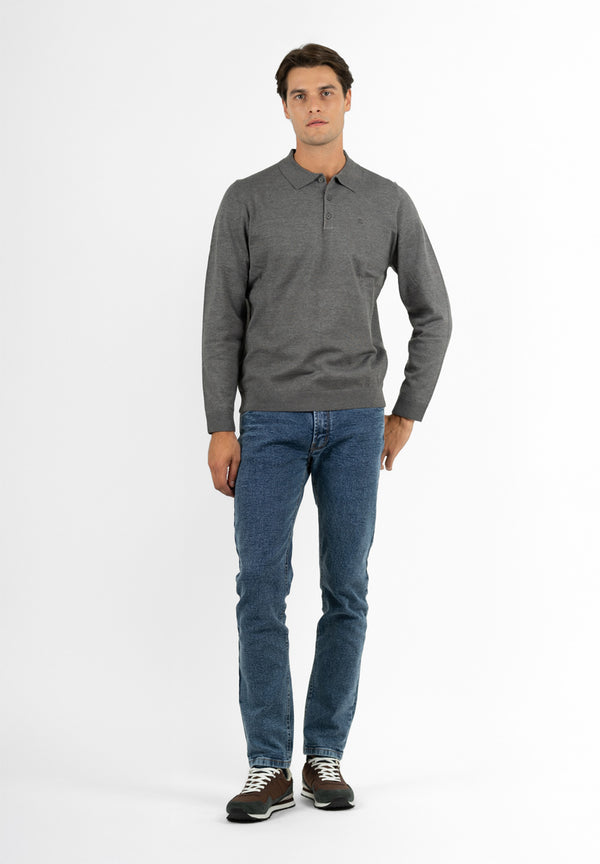 Polo Manga Larga Tricot Gris Oscuro