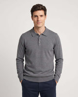 Classic Long-Sleeve Dark Gray Knit Polo Shirt