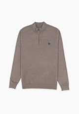 Brown Patch Zip Jumper