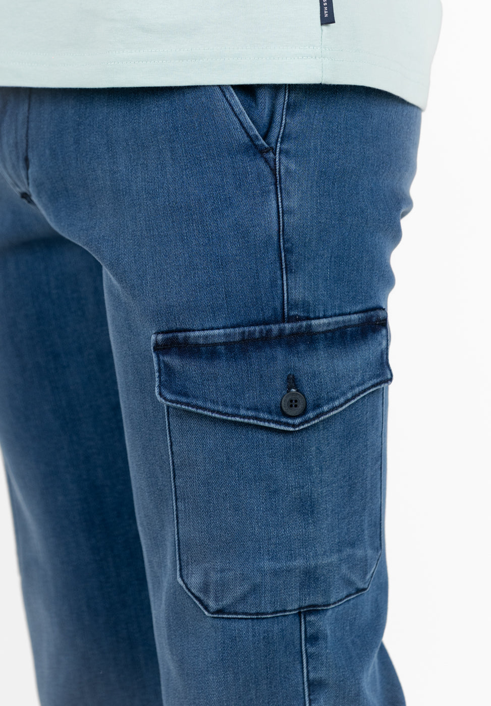 Mid-Blue Denim Cargo Pants