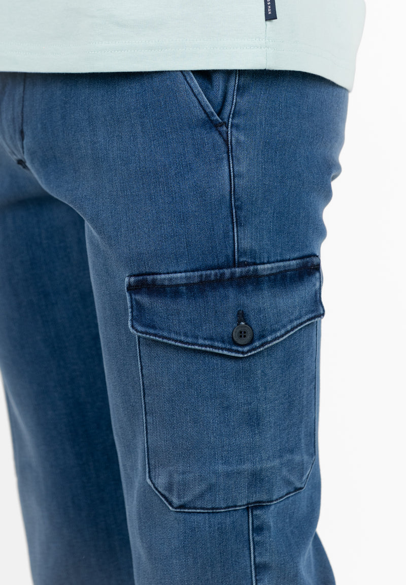 Pantalón Cargo Denim Azul Medio