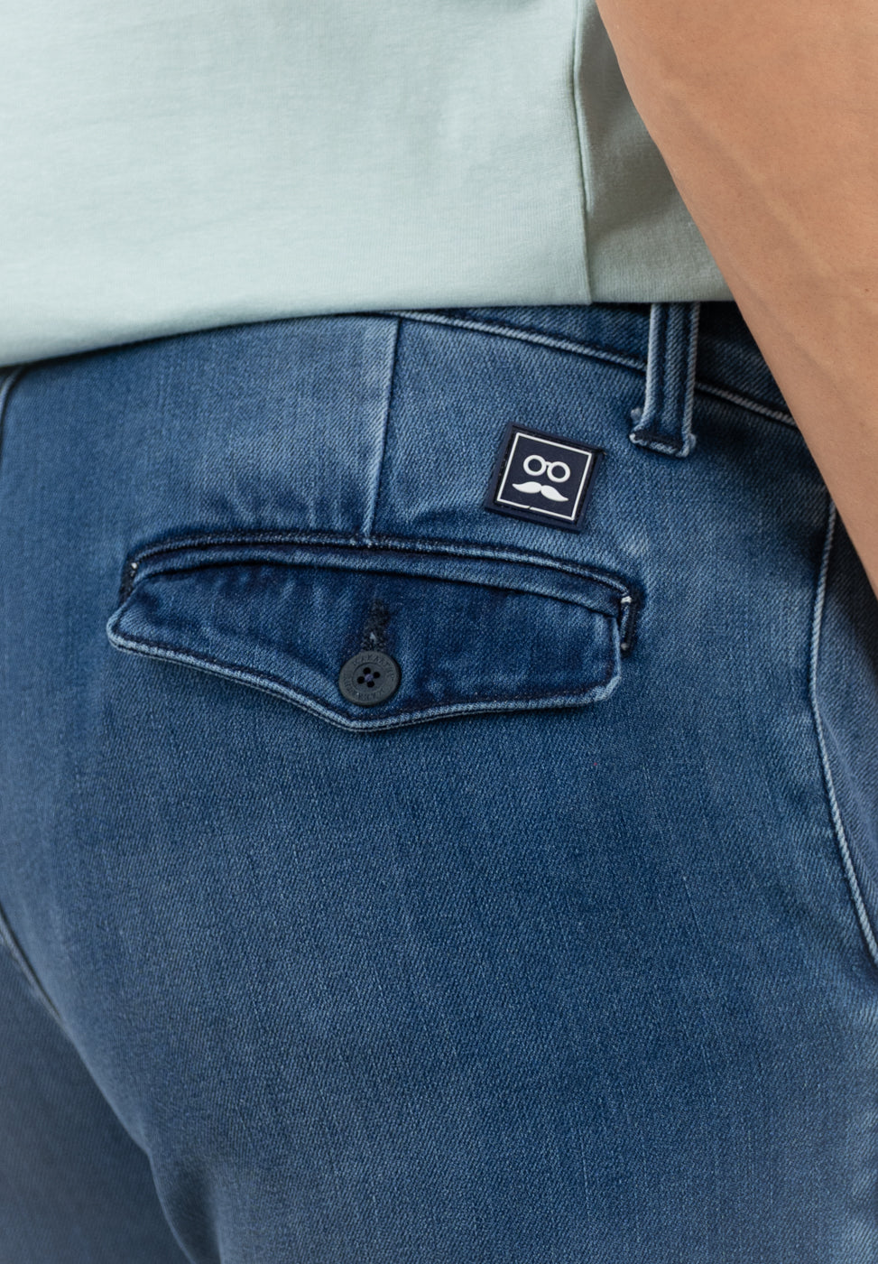 Mid-Blue Denim Cargo Pants