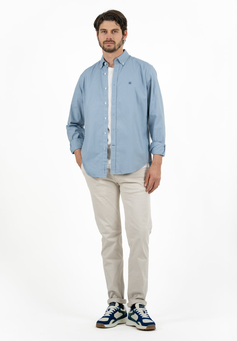 Camisa Hombre Manga Larga Cuello Botón Wild Gris Azulado 2