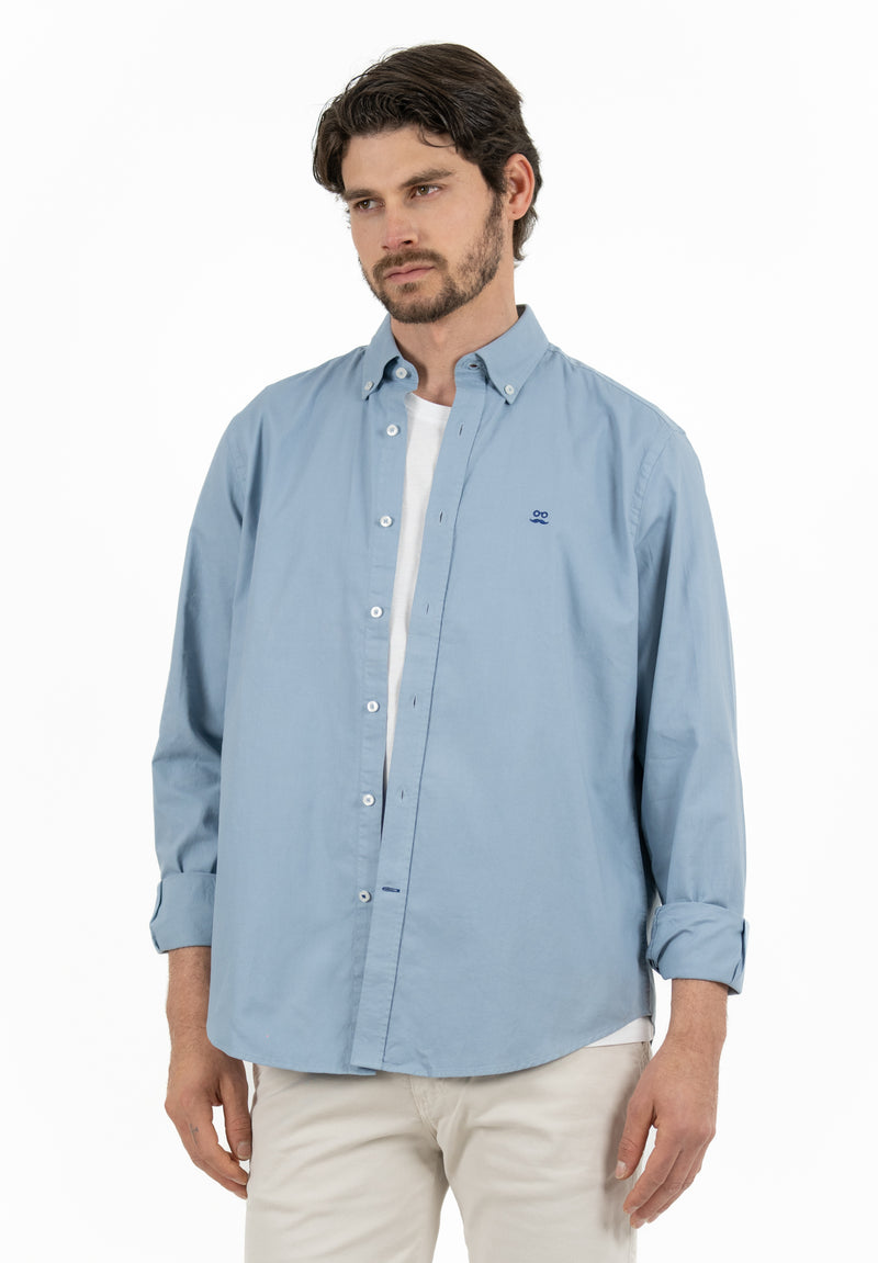 Camisa Hombre Manga Larga Cuello Botón Wild Gris Azulado