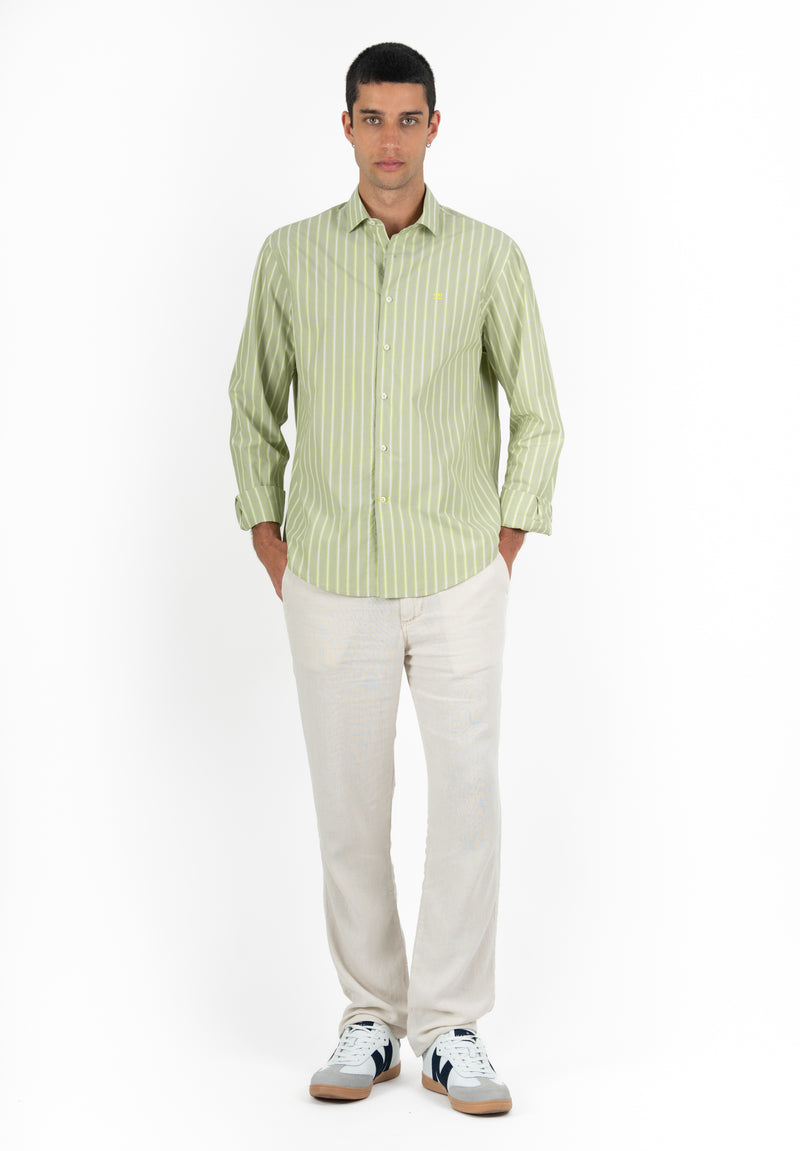 Camisa Hombre Manga Larga Cuello Botón Rayas Lima