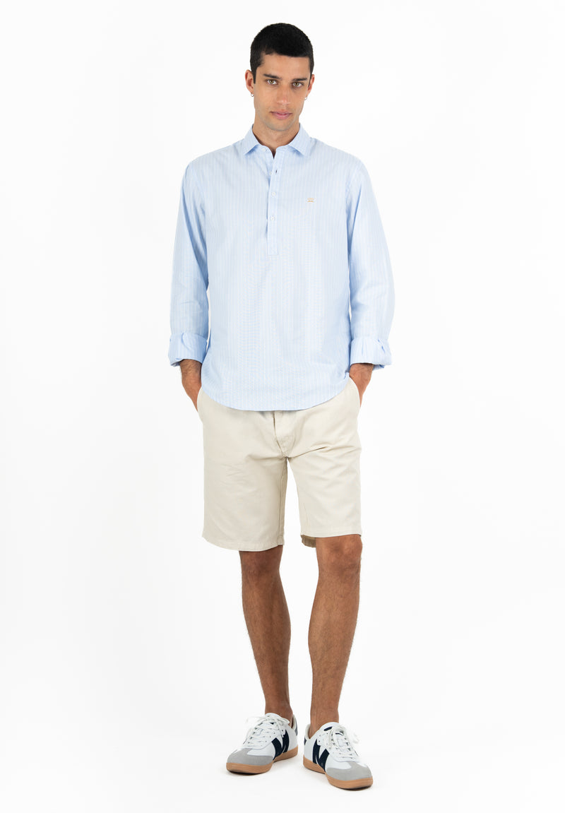 Camisa Hombre Manga Larga Cuello Botón Rayas Mky Blue Moon