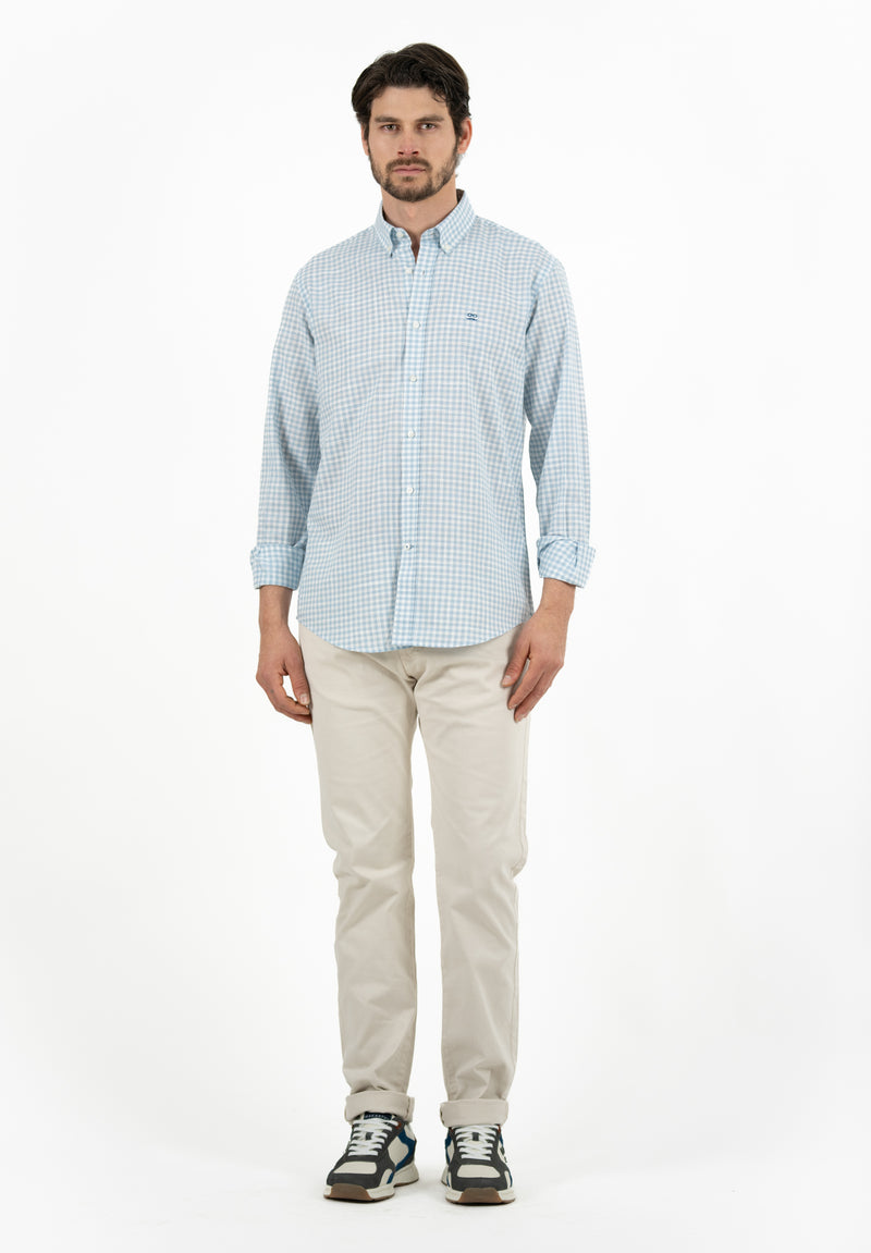 Camisa Hombre Manga Larga Cuello Botón Tribu Cuadros Nube