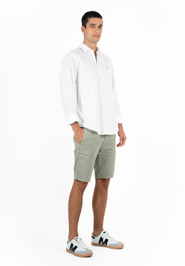 Camisa Hombre Manga Larga Polera Cuello Italiano Maorí Blanco 2