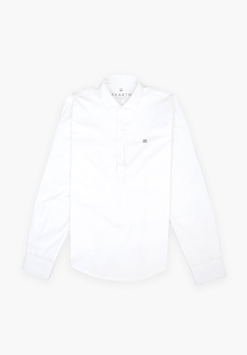Camisa Hombre Manga Larga Polera Cuello Italiano Maorí Blanco 4