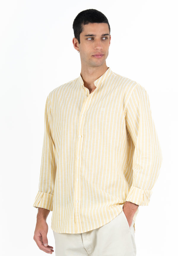 Camisa Hombre Manga Larga Cuello Mao Kiwi Avena