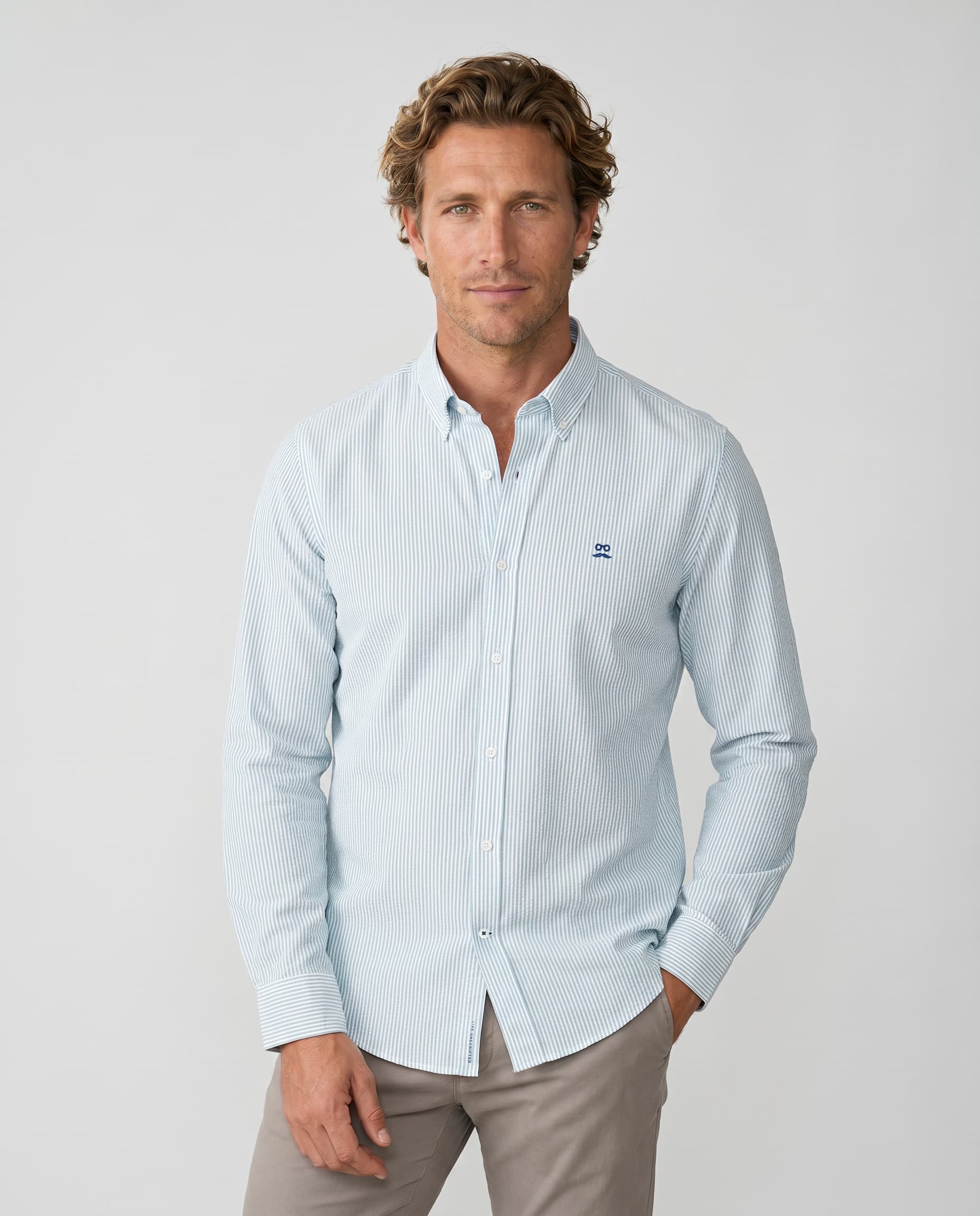 Camisa Oxford Rayas Azul Medio