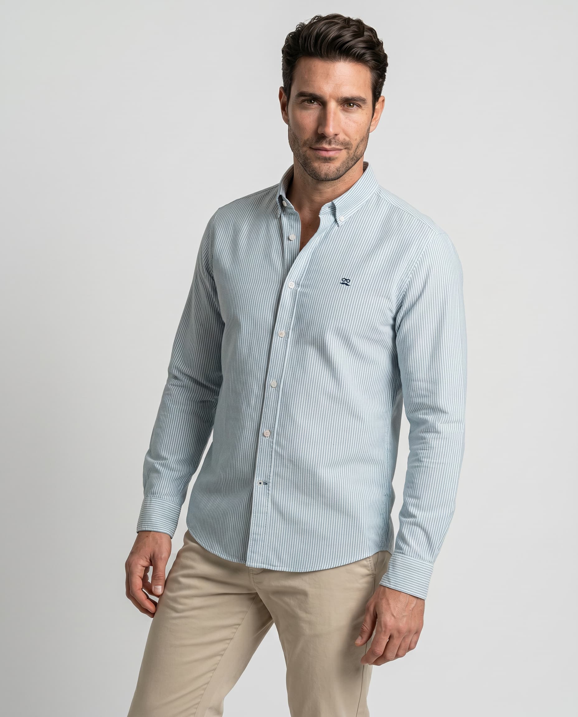 Camisa Oxford Rayas Azul Humo