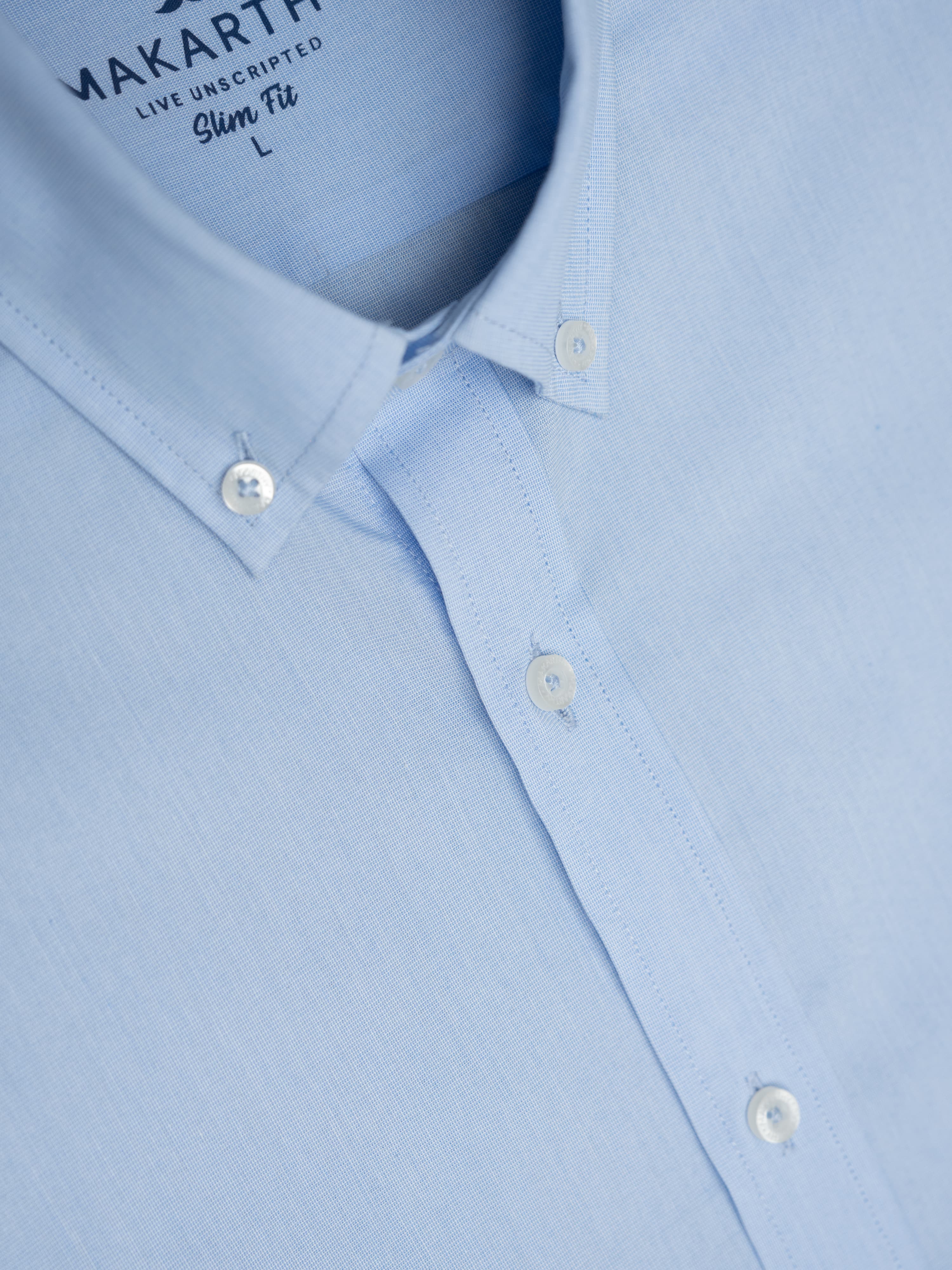 Camisa Fil a Fil Lycra Celeste