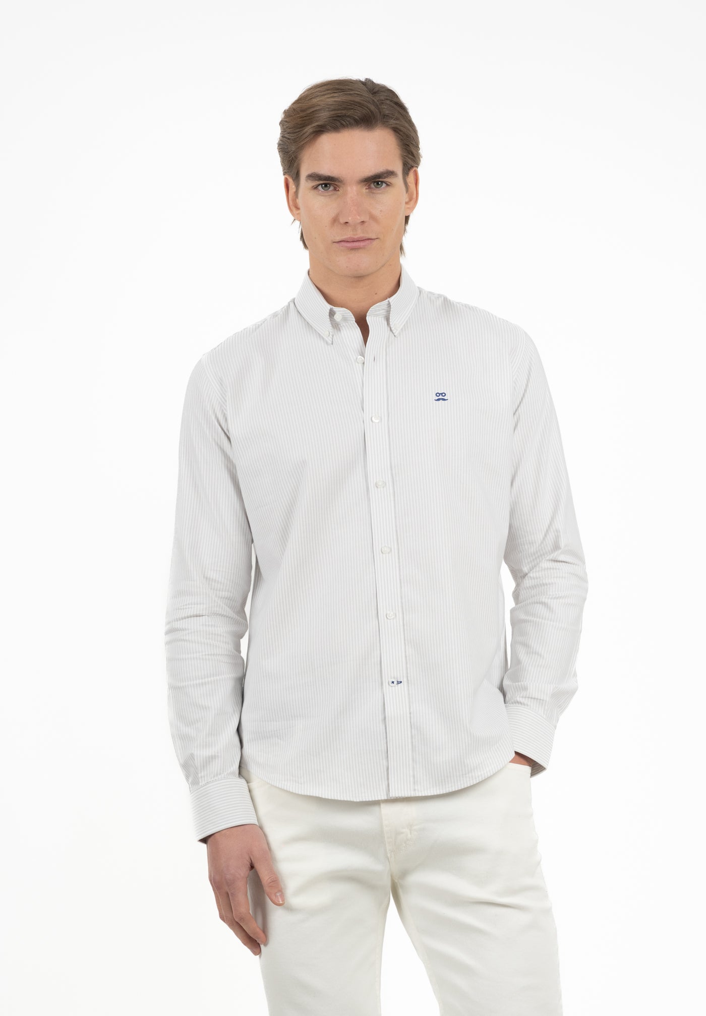 Camisa Oxford Rayas Beige Tostado