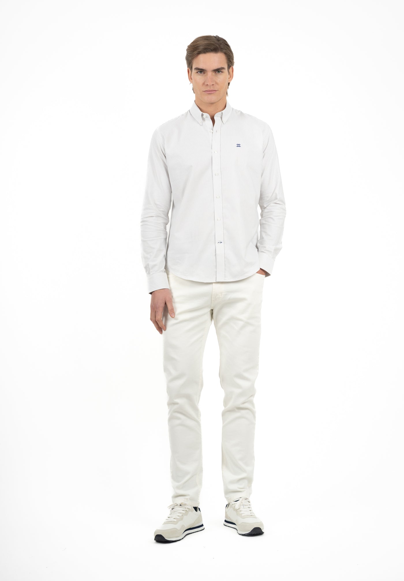 Camisa Oxford Rayas Beige Tostado