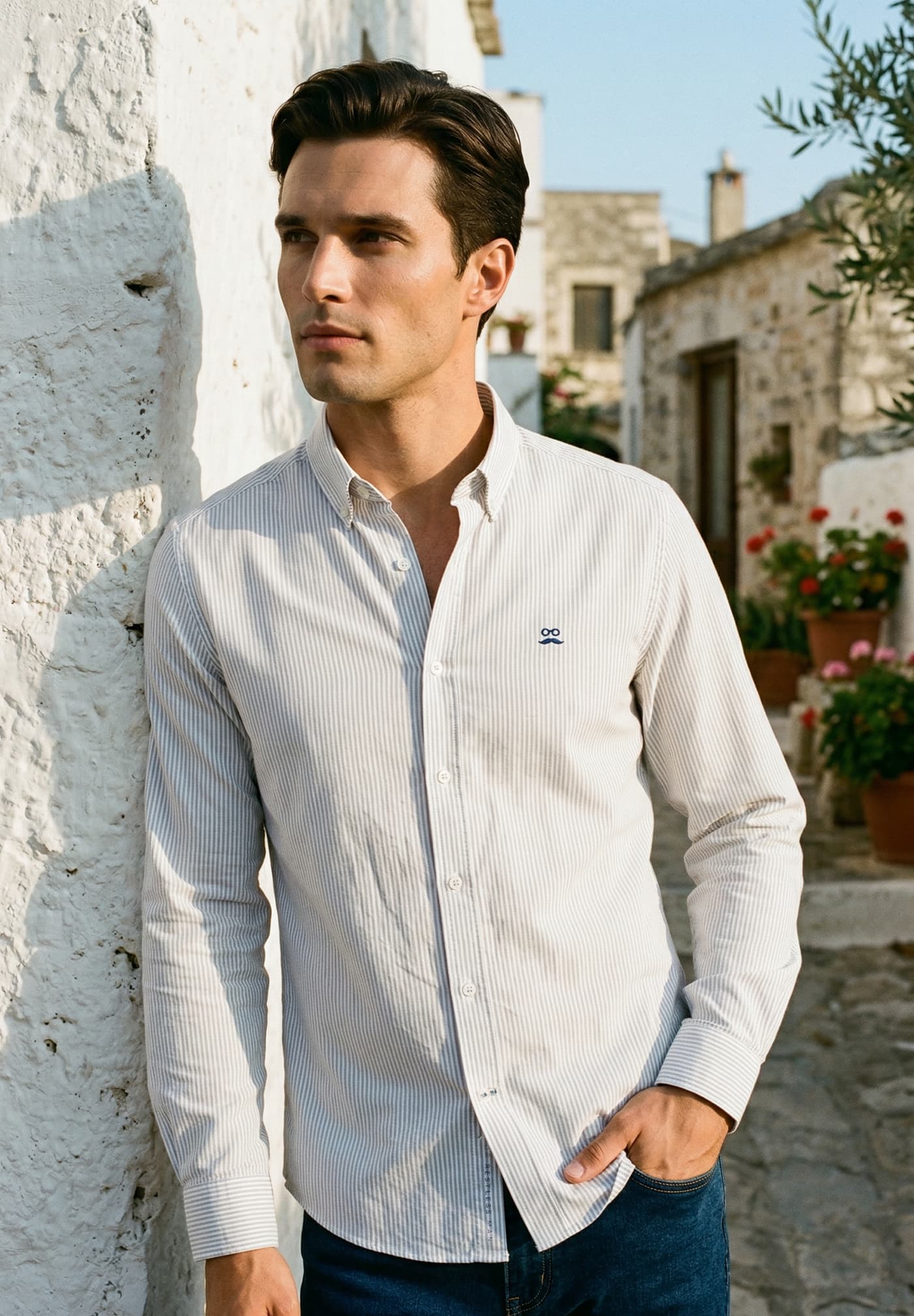 Camisa Oxford Rayas Beige Tostado