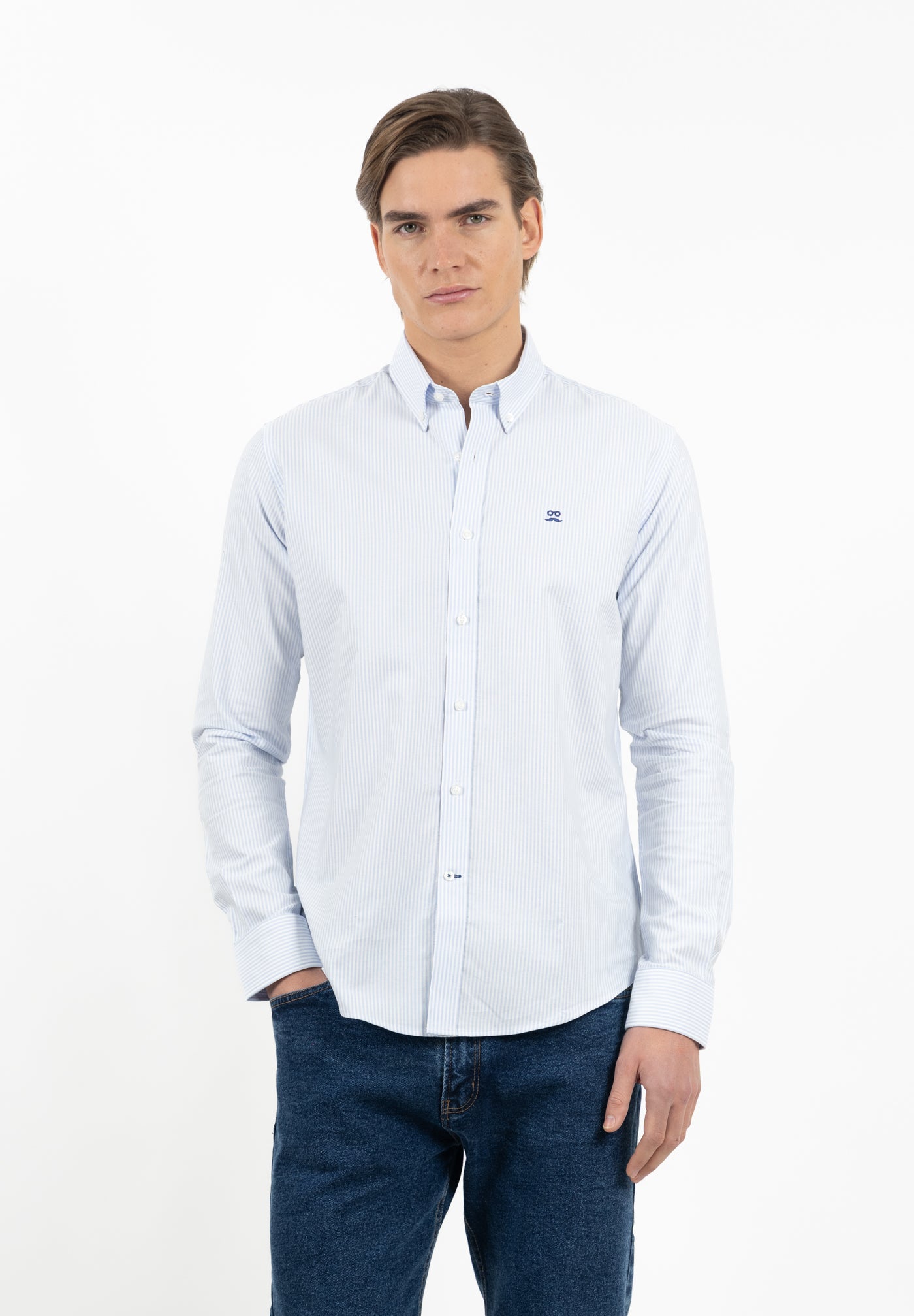 Camisa Oxford Rayas Celeste Slim