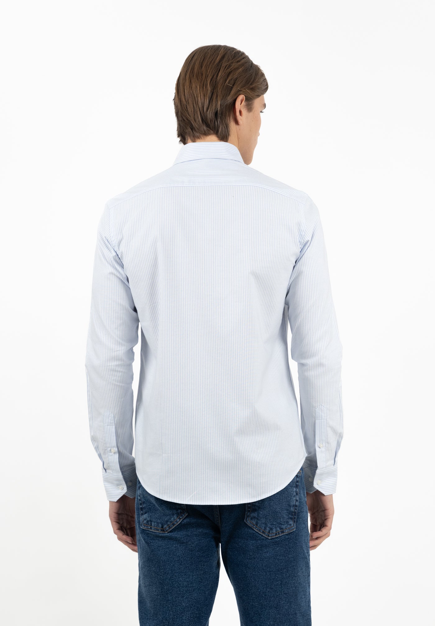 Camisa Oxford Rayas Celeste Slim