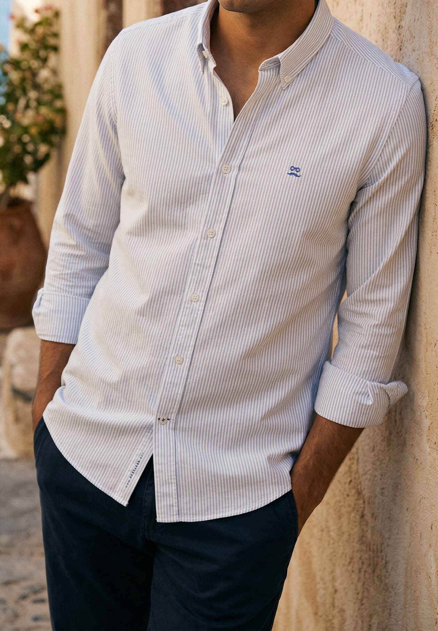 Camisa Oxford Rayas Gris