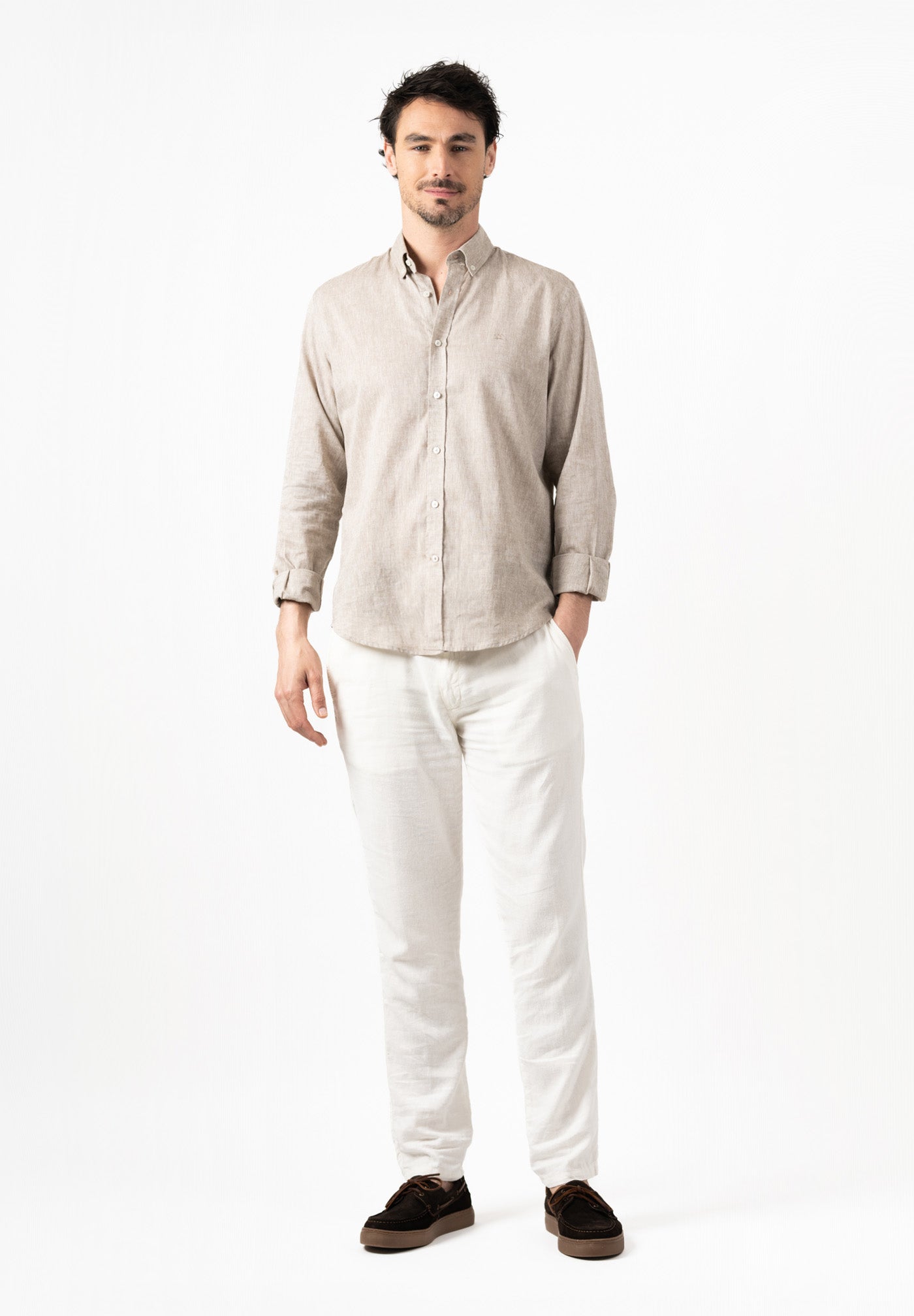 Camel Linen Slim Shirt