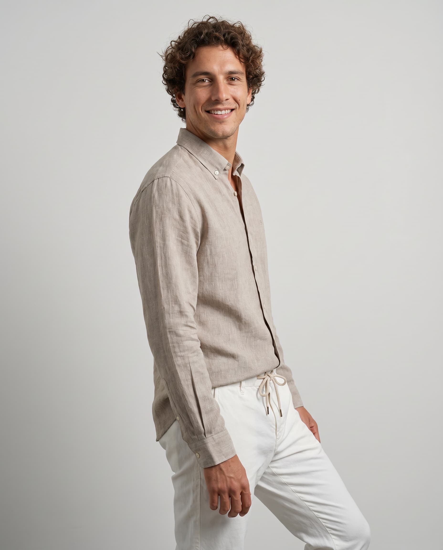 Camel Linen Slim Shirt