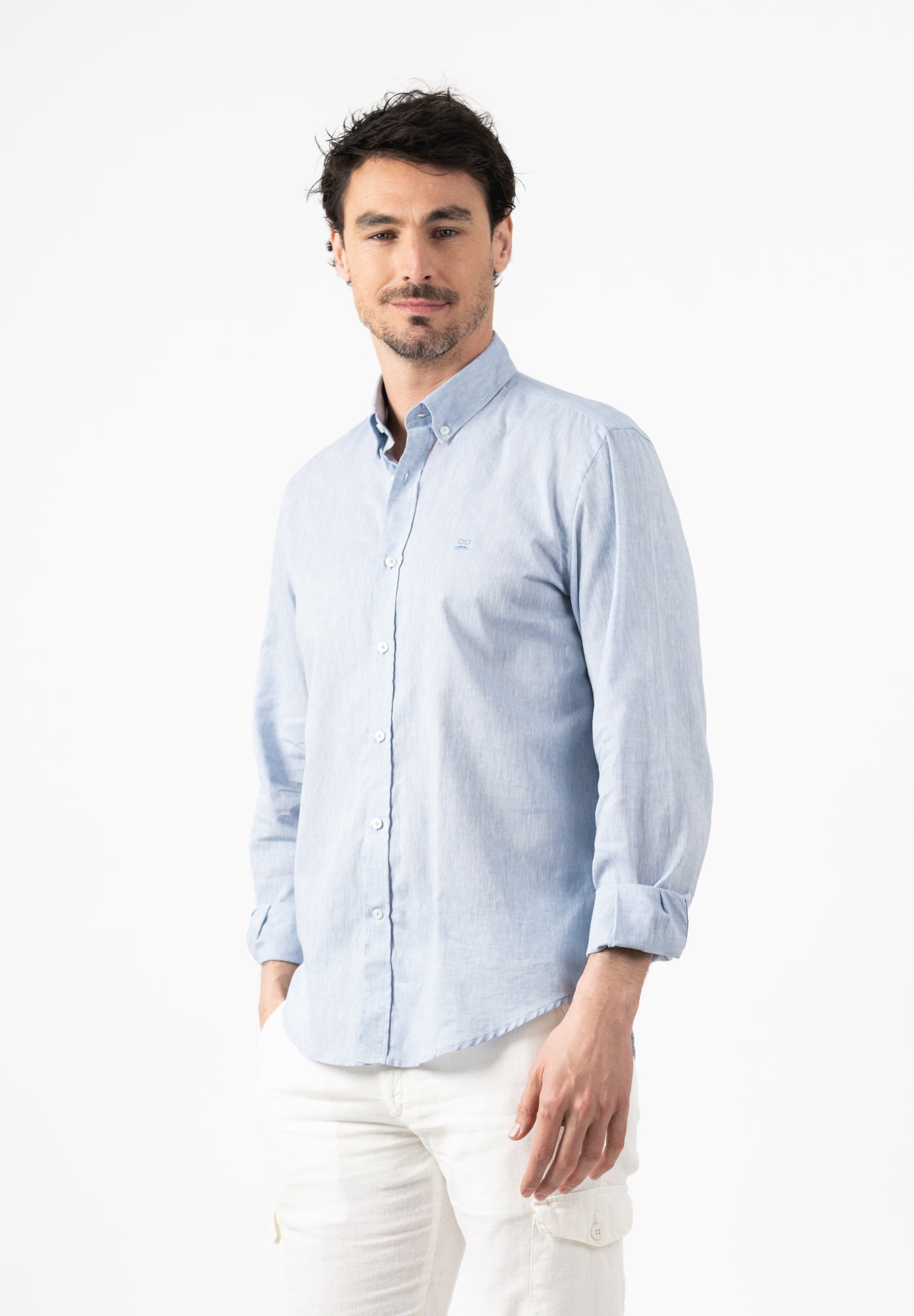 Linen Slim English Blue Shirt