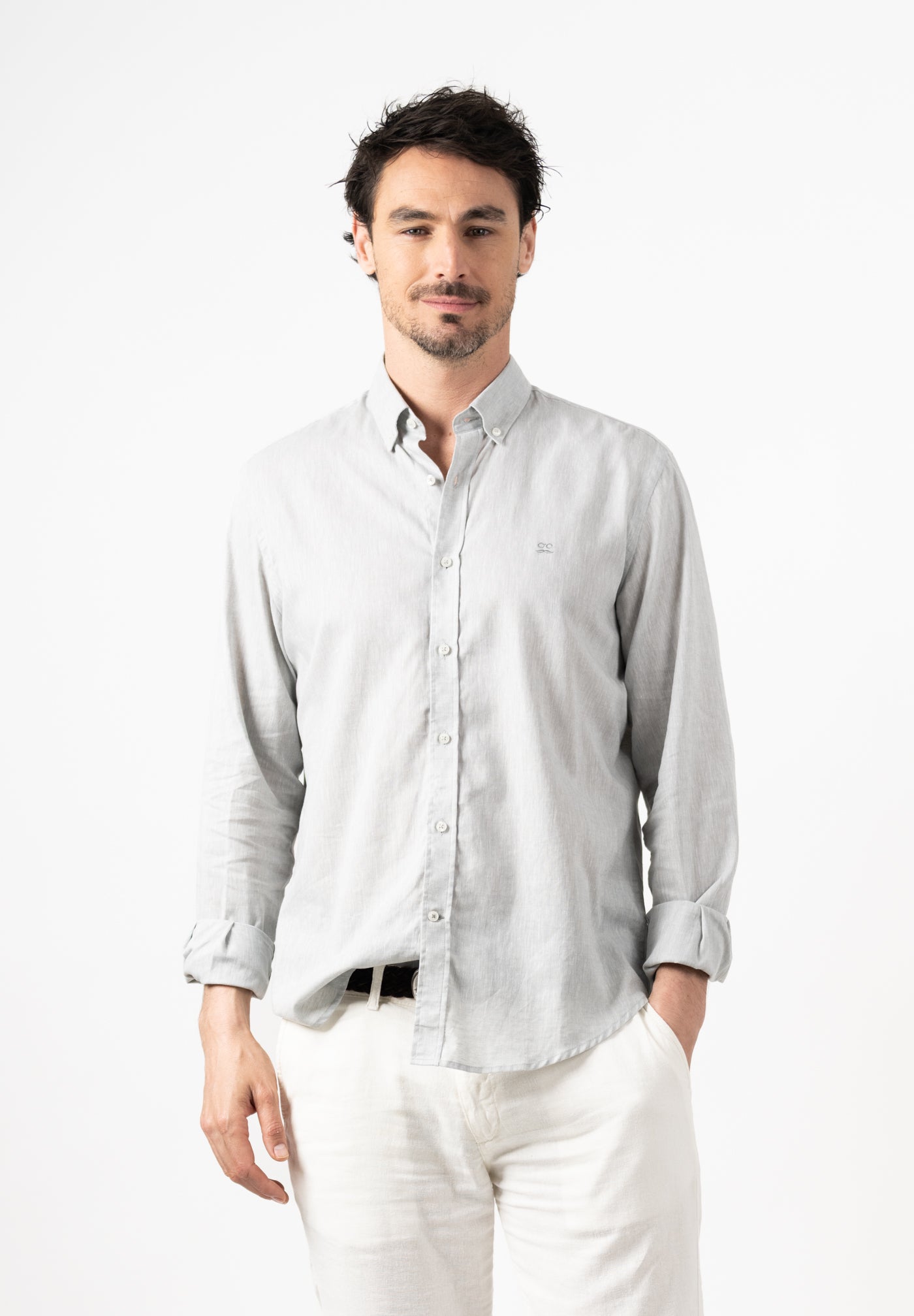 Grey Slim Linen Shirt