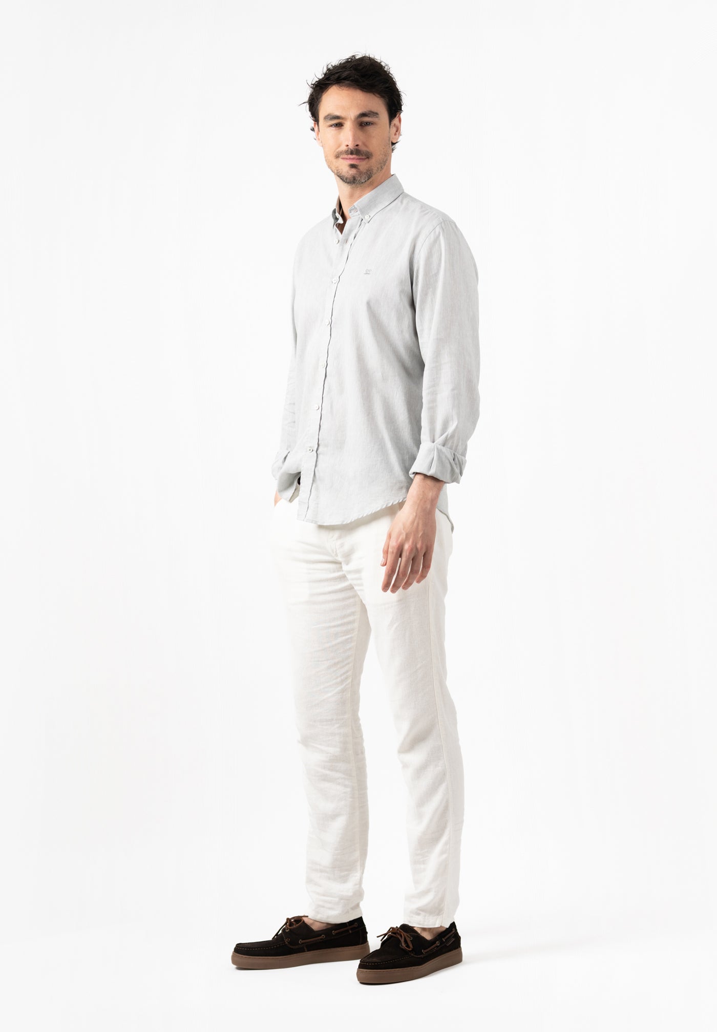 Grey Slim Linen Shirt