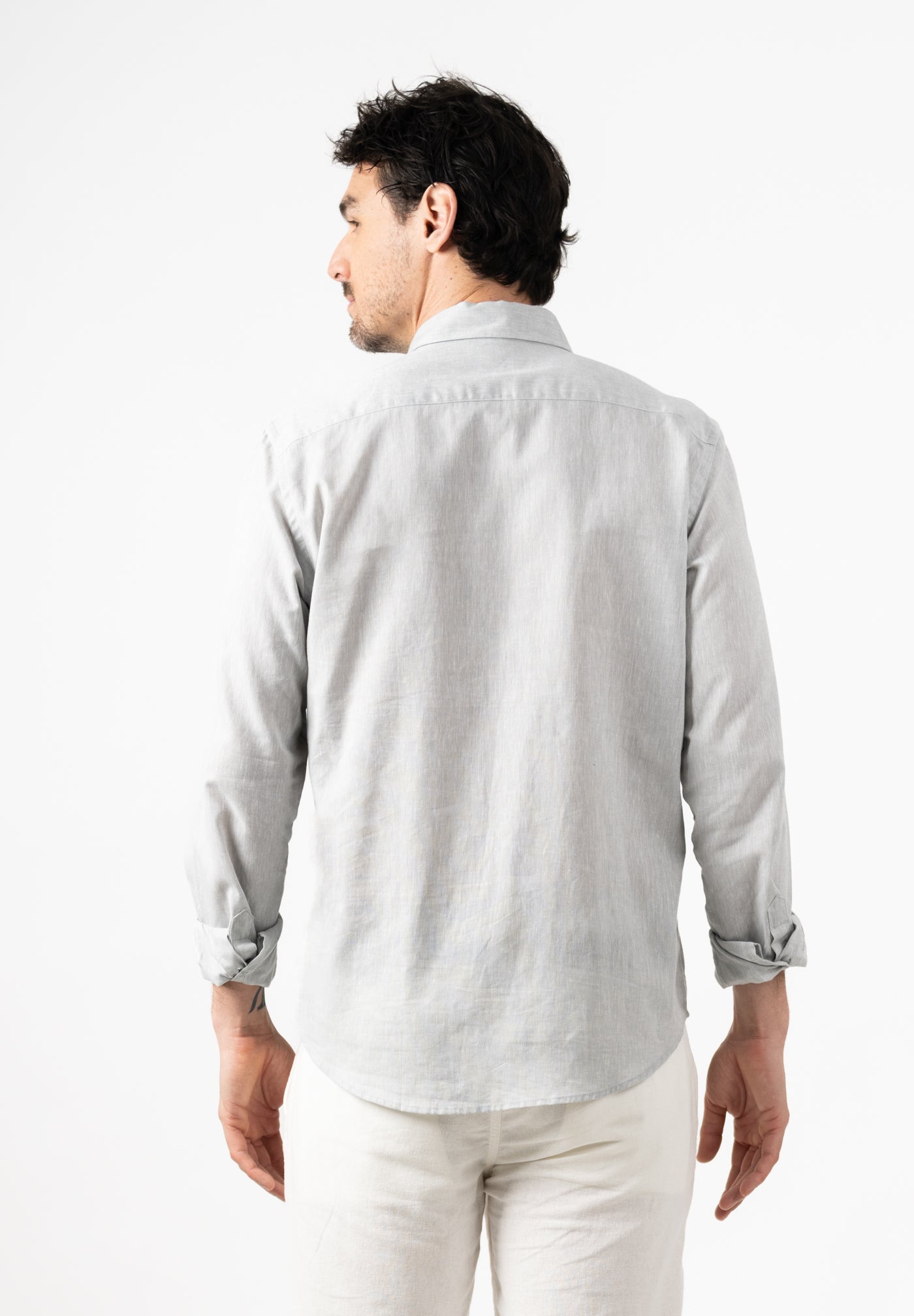 Grey Slim Linen Shirt