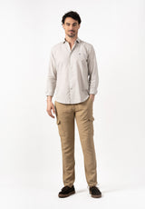 Camel Striped Slim Linen Shirt