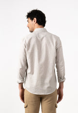 Camel Striped Slim Linen Shirt