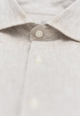 Camel Striped Slim Linen Shirt
