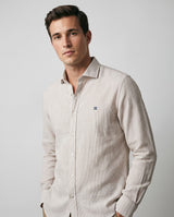 Camisa Lino Slim Rayas Camel