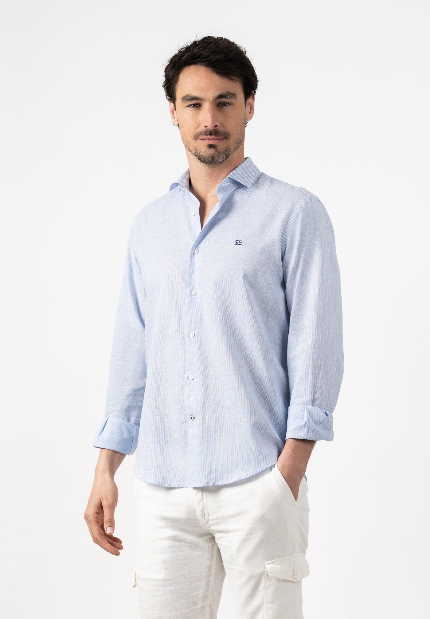 Slim Blue English Linen Striped Shirt