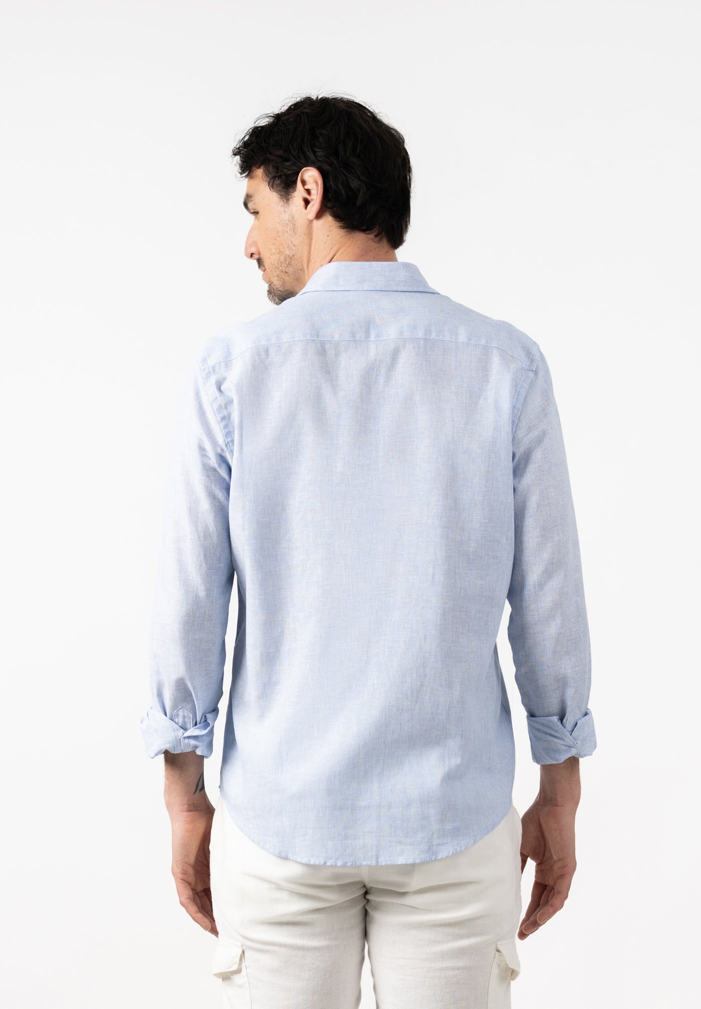 Slim Blue English Linen Striped Shirt