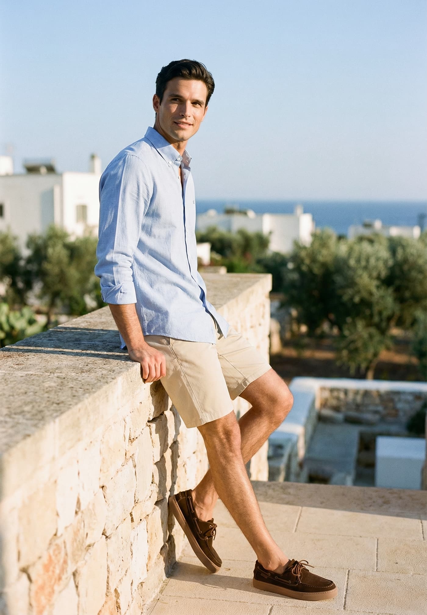 Slim Blue English Linen Striped Shirt