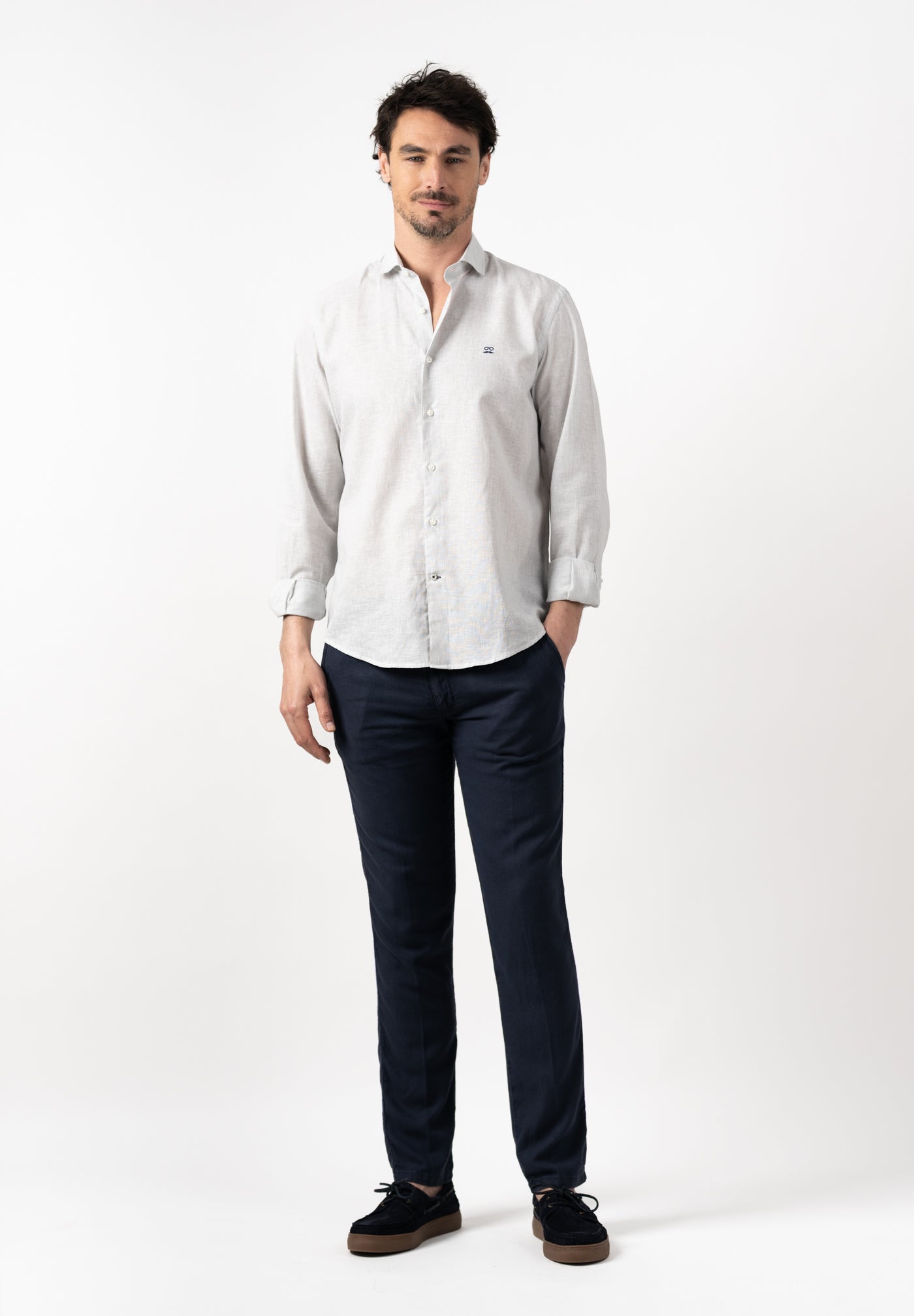 Men's Slim Fit Striped Linen Shirt - Grey