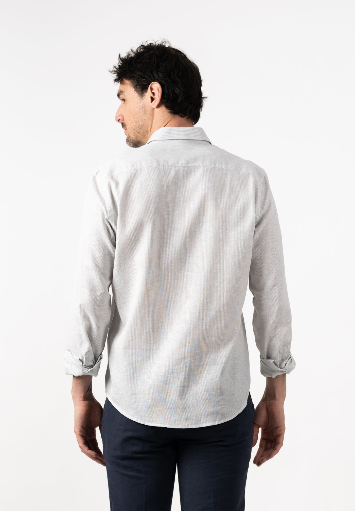 Men's Slim Fit Striped Linen Shirt - Grey